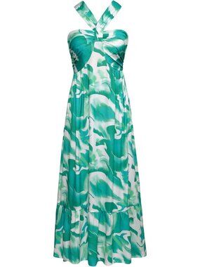 Women's Maxi Dress Green Water Colour Halter Neck Sleeveless A LINE Summer Soft